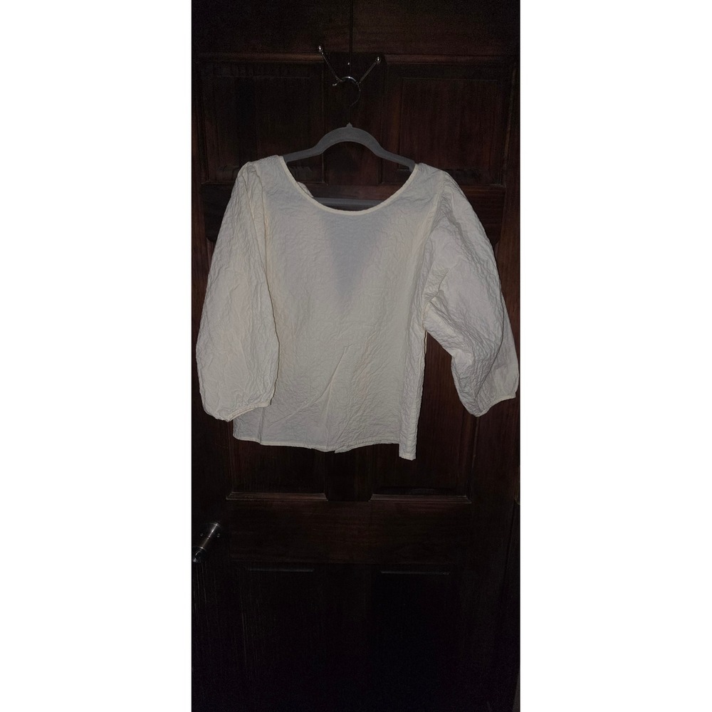 Humanoid Tatum Blouse Cream Textured Cotton Italian Fabric Tie Back Size M